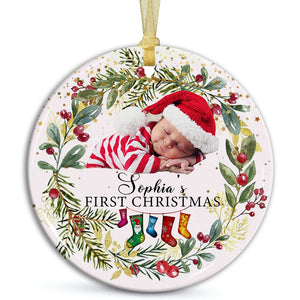 Baby's First Christmas - Personalized Photo And Name Ceramic Ornament - Gift For Christmas, Gift For Family