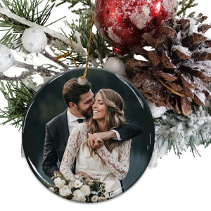 Our First Christmas As Mr & Mrs - Personalized 2 Sides Ceramic Ornament - Gift For Couple, Custom Photo Gift For Christmas