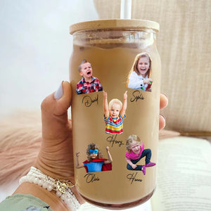 Groovy Grandma  - Custom Photo And Name - Personalized Glass Bottle, Frosted Bottle - Family Gift