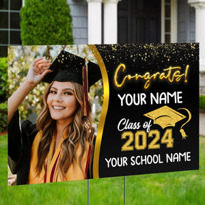 Congrats Class Of 2024 - Custom Photo And Texts Graduation Lawn Sign, Yard Sign - Graduation Gift