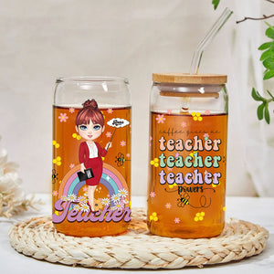 Personalized Teacher, Custom Name Glass Bottle, Frosted Bottle. Gift for Teachers