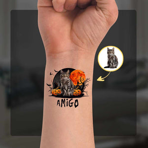 Halloween Pet Lover, Custom Face Photo And Texts Temporary Tattoo, Personalized Tattoo, Fake Tattoo