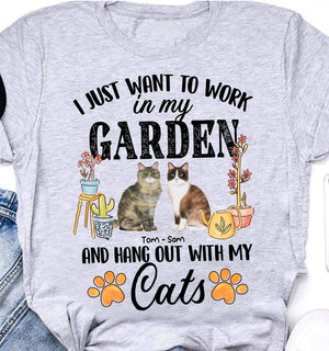 I Just Want To Work In My Garden And Hang Out With My Cats Personalized T-Shirt, Gift For Cat Lover