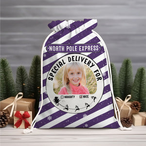 North Pole Express Special Deliver For Kid, Custom Background And Photo- Personalized String Bag, Christmas Gift, Gift For Family