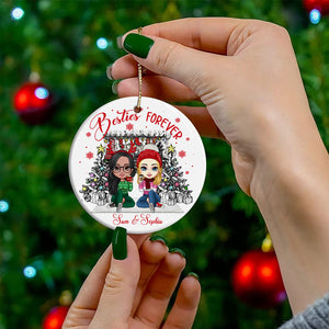 Christmas Besties Forever, Custom Appearances And Names- Personalized Ceramic Ornament - Gift For Christmas, Gift For Friends