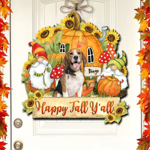 Happy Fall Y'all - Personalized Photo Wooden Door Sign - Halloween For Pets - Halloween Gift