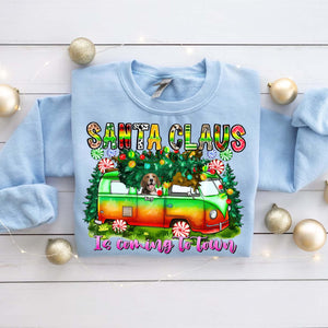 Santa Claus Pet On Car - Custom Photo And Name - Personalized Sweatshirt, Gift For Pet Lover