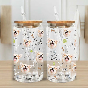 Personalized Dog Lover Can Glass, Custom Photo Glass Bottle, Frosted Bottle