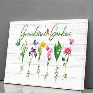 Personalized Grandma Garden Canvas, Family Birth Months Flowers, Gift For Family