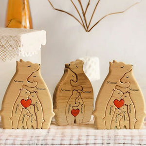 Personalized Bear Family Puzzle Wooden - Wooden Pet Carvings, Gift For Family, Gift For Couple