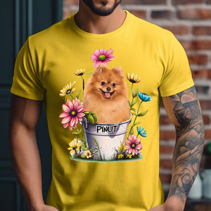 Pet With Flowers- Custom Pet Photo And Pet Name - Personalized T-Shirt - Gift For Pet Lovers