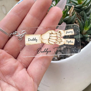 Dad And Kid Punch Hand, Custom Skin Color And Texts - Personalized Acrylic Keychain