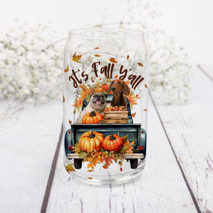 It's Fall Y'all - Tis The Season To be Thankful - Custom Pet Photo And Name - Personalized Glass Bottle, Frosted Bottle, Gift For Pet Lovers