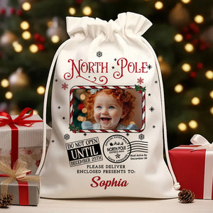 North Pole Delivery For Custom Photo And Name, Personalized String Bag, Christmas Gift