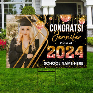 Congrats Class Of 2024, Custom Photo And Texts, Personalized Lawn Sign, Yard Sign, Gift For Graduation