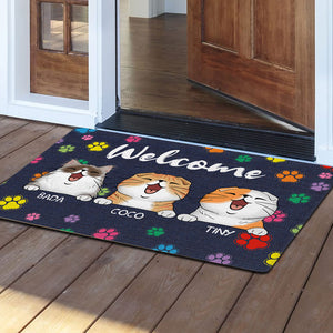 Welcome Cat House Color Paws  - Custom Cats And Names - Personalized Doormat - Pet Lover Gift