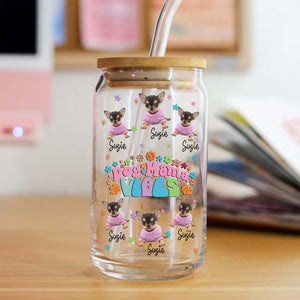 Dog Mama Vibes - Custom Photo And Name - Personalized Glass Bottle, Frosted Bottle, Gift For Dog Lovers