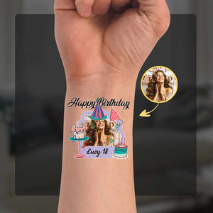 Happy Birthday Tattoo, Custom Photo And Text Temporary Tattoo, Personalized Tattoo, Fake Tattoo