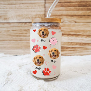 My Dog Is My Valentine - Cutie Puppy - Custom Photo And Name - Personalized Glass Bottle, Frosted Bottle, Gift For Pet Lover