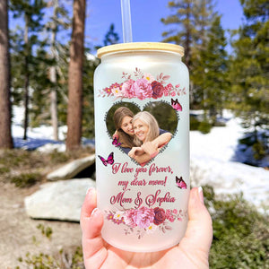 I Love You Forever My Dear Mom - Custom Photo And Names - Personalized Glass Bottle, Frosted Bottle, Gift For Family, Mother's Day