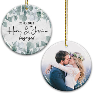 Happy Wedding - Personalized 2 Side Ceramic Ornament - Gift For Couple, Custom Photo Gift For Wedding