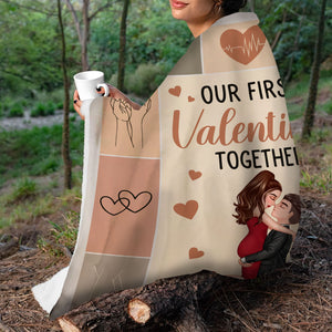 Our First Valentines Together - Custom Couple Appearances And Names - Personalized Fleece Blanket