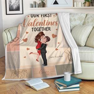 Our First Valentines Together - Custom Couple Appearances And Names - Personalized Fleece Blanket