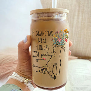 If Grandmas Were Flowers, Custom Names - Personalized Glass Bottle, Frosted Bottle, Gift For Family