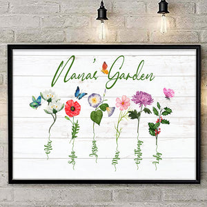 Personalized Grandma Garden Canvas, Family Birth Months Flowers, Gift For Family