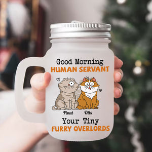 Good Morning  Human Servant, Custom Cats And Names - Personalized Mason Jar Cup With Straw