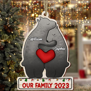 Christmas Bear Family, Custom Name - Personalized Custom Shaped Wooden Ornament - Gift For Family, Christmas Gift