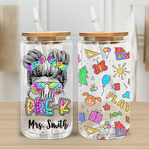 Personalized Pre-K Teacher - Custom Name Glass Bottle, Frosted Bottle - Gift for Teachers - Back To School