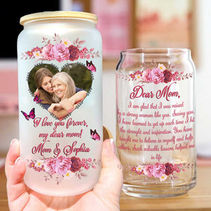 I Love You Forever My Dear Mom - Custom Photo And Names - Personalized Glass Bottle, Frosted Bottle, Gift For Family, Mother's Day