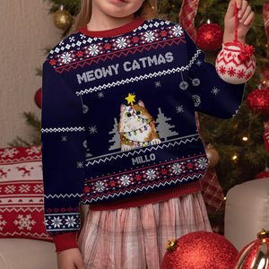 Meowy Catmas - Custom Cat And Names - Personalized Woolen Sweater - Family Gift, Gift For Pet Lover, Xmas Gift