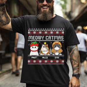 Meowy Catmas Funny Cartoon Style - Christmas Gift For Cat Lovers - Personalized T-Shirt