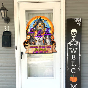 Welcome To Pets Home - Personalized Wooden Door Sign - Halloween For Pets - Halloween Gift