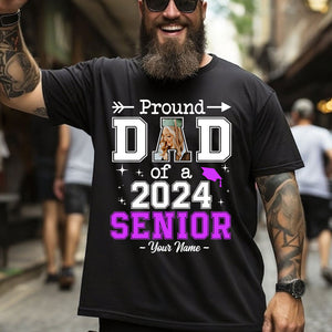 Proud Dad Mom Of 2024 Senior, Custom Name, Photo And Background Graduation - Gift For Graduation - Personalized Shirt