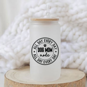 Dog Mom Mode All Day Every Day Personalized Glass Bottle, Frosted Bottle, Gift For Pet Lover