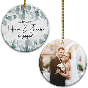 Happy Wedding - Personalized 2 Side Ceramic Ornament - Gift For Couple, Custom Photo Gift For Wedding