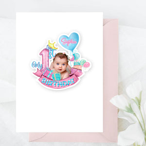 Personalized 1st Birthday Sticker, Custom Photo And Text Name, Birthday Gift