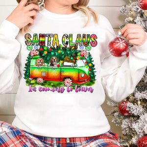 Santa Claus Pet On Car - Custom Photo And Name - Personalized Sweatshirt, Gift For Pet Lover