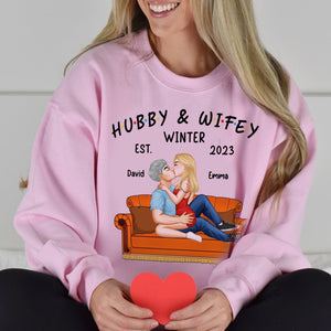 Hubby & Wifey Winter - Custom Appearance And Names - Personalized Sweatshirt - Gift For Him, Gift For Her