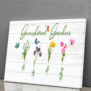 Personalized Grandma Garden Canvas, Family Birth Months Flowers, Gift For Family