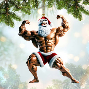 Santa Bodybuilder Christmas Ornament, Personalized Ornament