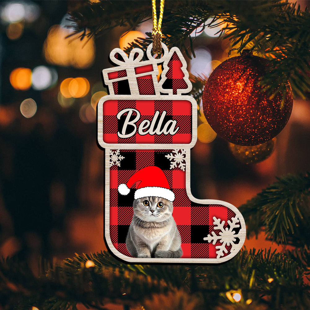 Merry Christmas Pet And Socks - Custom Photo And Name - Personalized Custom Shape Acrylic Ornament - Gift For Pet Lover