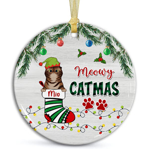 Meowy Catmas - Personalized Ceramic Ornament - Gift For Pet Lover, Christmas Gift