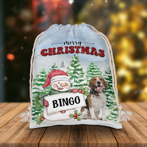 Merry Christmas Pet And Snowman - Personalized String Bag, Christmas Gift, Gift For Pet Lover