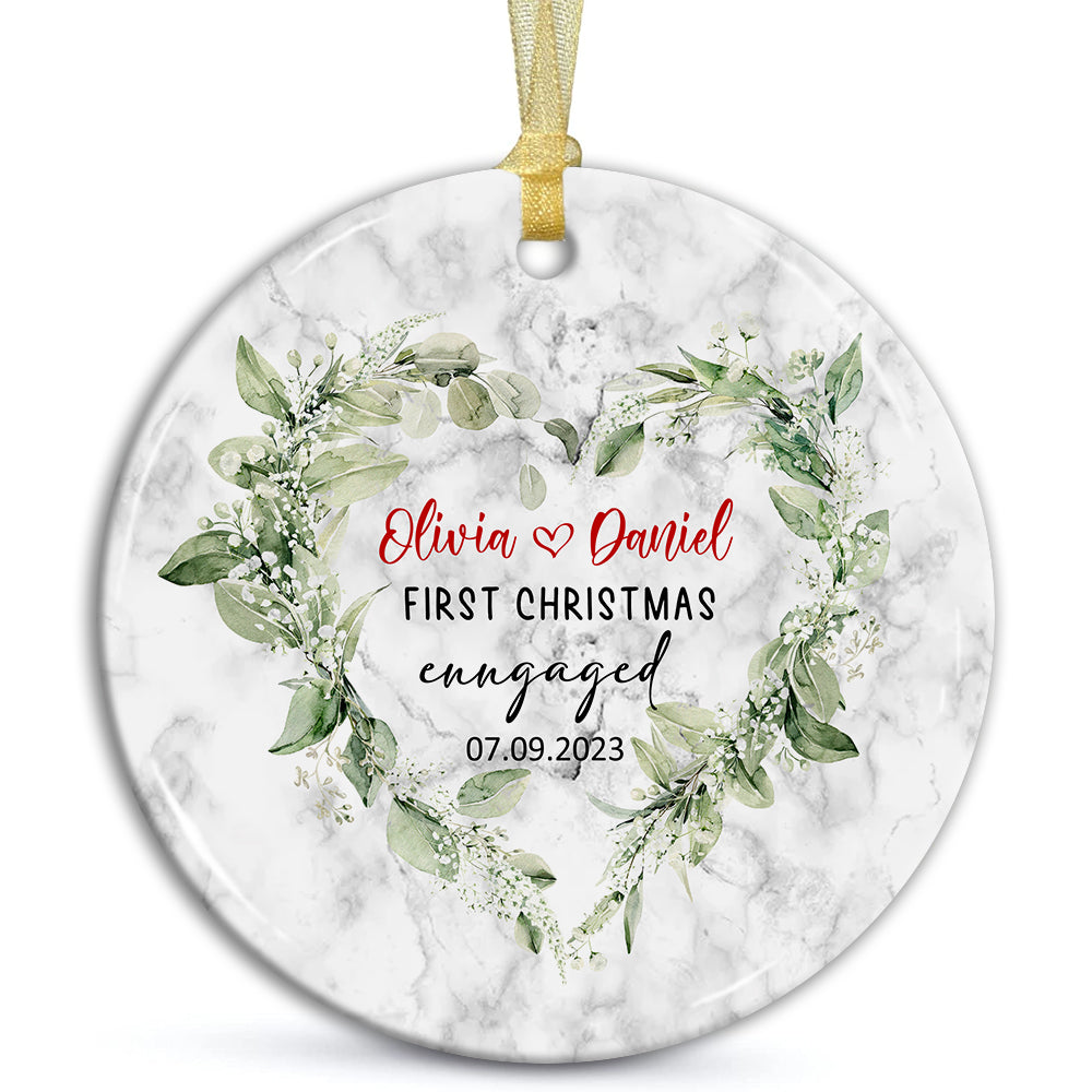 First Christmas Engaged  - Personalized Christmas Ceramic Ornament - Gift For Couple, Family