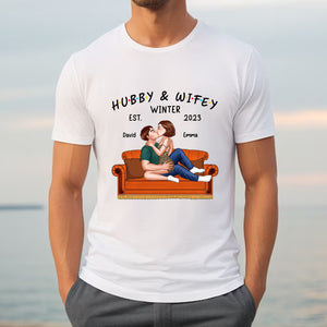 Hubby & Wifey Winter - Custom Appearance And Names - Personalized T-Shirt - Gift For Him, Gift For Her