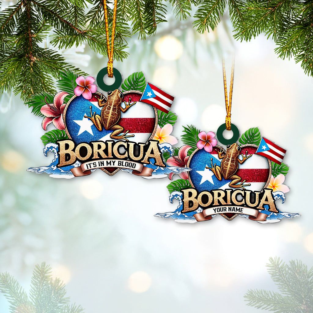 Custom Name Ornament, Boricua It's in My Blood Puerto Rican Heritage